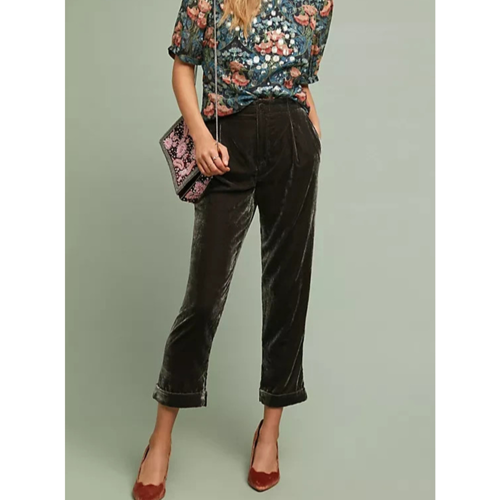 Anthropologie by‎ Ettiwa Cuffed Velvet Y2K preppy Trousers Brown Large A004448